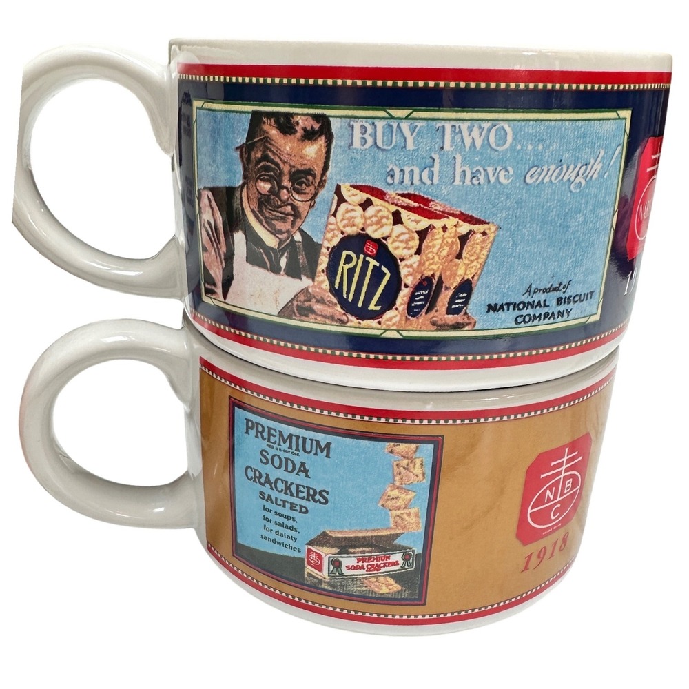 Vintage Nabisco Soup Mugs with Handles Set Of 4 Ritz Crackers Uneeda Biscuit - Picture 2 of 13